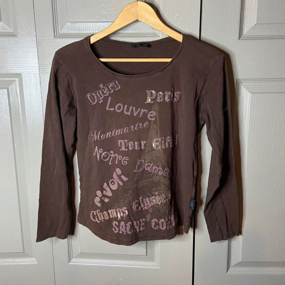 Y2K brown Paris long sleeve  Size L